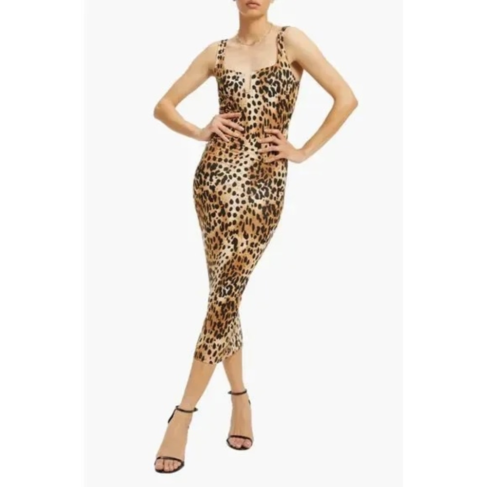 Good American Caramel Cheetah Print Midi Dress Sz 0 NWT